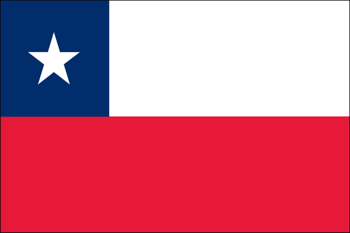 12x18" poly flag on a stick of Chile - 12x18" polyester flag of Chile.<BR>Combines with our other 12x18" polyester flags for discounts.