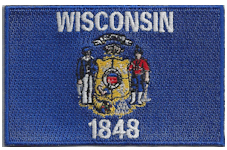 Borderless Flag Patch of State of Wisconsin - 2¼x3½" embroidered Borderless Flag Patch of State of Wisconsin .<BR>Combines with our other State Borderless Flag Patches for discounts.