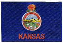 Mezzo Flag Patch of State of Kansas - 2x3" embroidered Mezzo Flag Patch of State of Kansas .<BR>Combines with our other State Mezzo Flag Patches for discounts.