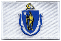 Mezzo Flag Patch of State of Massachusetts - 2x3" embroidered Mezzo Flag Patch of State of Massachusetts .<BR>Combines with our other State Mezzo Flag Patches for discounts.