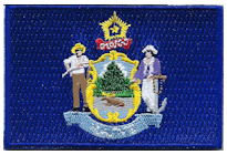 Mezzo Flag Patch of State of Maine - 2x3" embroidered Mezzo Flag Patch of State of Maine .<BR>Combines with our other State Mezzo Flag Patches for discounts.