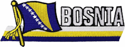 Cut-Out Flag Patch of Bosnia - 1¾x4¾" embroidered Cut-Out Flag Patch of Bosnia.<BR>Combines with our other Cut-Out Flag Patches for discounts.