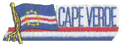 Cut-Out Flag Patch of Cape Verde - 1¾x4¾" embroidered Cut-Out Flag Patch of Cape Verde.<BR>Combines with our other Cut-Out Flag Patches for discounts.