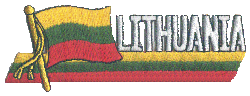 Cut-Out Flag Patch of Lithuania - 1¾x4¾" embroidered Cut-Out Flag Patch of Lithuania.<BR>Combines with our other Cut-Out Flag Patches for discounts.