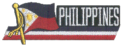 Cut-Out Flag Patch of Philippines - 1¾x4¾" embroidered Cut-Out Flag Patch of Philippines.<BR>Combines with our other Cut-Out Flag Patches for discounts.