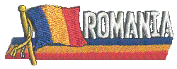 Cut-Out Flag Patch of Romania - 1¾x4¾" embroidered Cut-Out Flag Patch of Romania.<BR>Combines with our other Cut-Out Flag Patches for discounts.