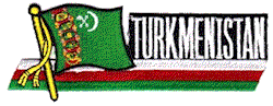 Cut-Out Flag Patch of Turkmenistan - 1¾x4¾" embroidered Cut-Out Flag Patch of Turkmenistan.<BR>Combines with our other Cut-Out Flag Patches for discounts.