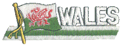 Cut-Out Flag Patch of Wales - 1¾x4¾" embroidered Cut-Out Flag Patch of Wales.<BR>Combines with our other Cut-Out Flag Patches for discounts.