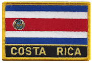 Named Flag Patch of Costa Rica - 2¼x3¼" embroidered Named Flag Patch of Costa Rica.<BR>Combines with our other Named Flag Patches for discounts.