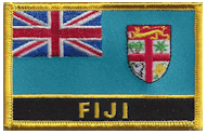 Named Flag Patch of Fiji - 2¼x3¼" embroidered Named Flag Patch of Fiji.<BR>Combines with our other Named Flag Patches for discounts.