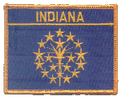 Named Flag Patch of State of Indiana - 2¾x3½" embroidered Named Flag Patch of the State of Indiana.<BR>Combines with our other Named Flag Patches for discounts.