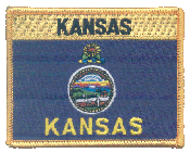 Named Flag Patch of State of Kansas - 2¾x3½" embroidered Named Flag Patch of the State of Kansas.<BR>Combines with our other Named Flag Patches for discounts.