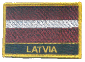 Named Flag Patch of Latvia - 2¼x3¼" embroidered Named Flag Patch of Latvia.<BR>Combines with our other Named Flag Patches for discounts.