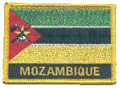 Named Flag Patch of Mozambique - 2¼x3¼" embroidered Named Flag Patch of Mozambique.<BR>Combines with our other Named Flag Patches for discounts.