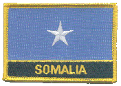 Named Flag Patch of Somalia - 2¼x3¼" embroidered Named Flag Patch of Somalia.<BR>Combines with our other Named Flag Patches for discounts.