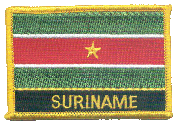 Named Flag Patch of Suriname - 2¼x3¼" embroidered Named Flag Patch of Suriname.<BR>Combines with our other Named Flag Patches for discounts.