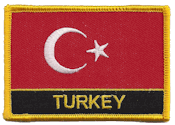 Named Flag Patch of Turkey - 2¼x3¼" embroidered Named Flag Patch of Turkey.<BR>Combines with our other Named Flag Patches for discounts.