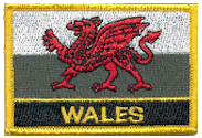 Named Flag Patch of Wales - 2¼x3¼" embroidered Named Flag Patch of Wales.<BR>Combines with our other Named Flag Patches for discounts.