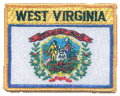 Named Flag Patch of State of West Virginia - 2¾x3½" embroidered Named Flag Patch of the State of West Virginia.<BR>Combines with our other Named Flag Patches for discounts.