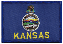 Standard Rectangle Flag Patch of State of Kansas - 2¼x3½" embroidered Standard Rectangle Flag Patch of the State of Kansas.<BR>Combines with our other Standard Rectangle Flag Patches for discounts.