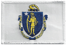 Standard Rectangle Flag Patch of State of Massachusetts - 2¼x3½" embroidered Standard Rectangle Flag Patch of the State of Massachusetts.<BR>Combines with our other Standard Rectangle Flag Patches for discounts.