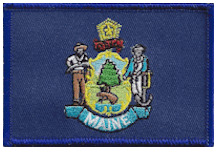 Standard Rectangle Flag Patch of State of Maine - 2¼x3½" embroidered Standard Rectangle Flag Patch of the State of Maine.<BR>Combines with our other Standard Rectangle Flag Patches for discounts.