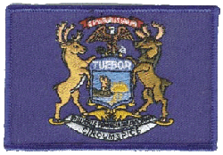 Standard Rectangle Flag Patch of State of Michigan - 2¼x3½" embroidered Standard Rectangle Flag Patch of the State of Michigan.<BR>Combines with our other Standard Rectangle Flag Patches for discounts.