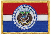 Standard Rectangle Flag Patch of State of Missouri - 2¼x3½" embroidered Standard Rectangle Flag Patch of the State of Missouri.<BR>Combines with our other Standard Rectangle Flag Patches for discounts.