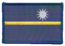 Standard Rectangle Flag Patch of Nauru - 2¼x3½" embroidered Standard Rectangle Flag Patch of Nauru.<BR>Combines with our other Standard Rectangle Flag Patches for discounts.