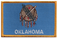 Standard Rectangle Flag Patch of State of Oklahoma - 2¼x3½" embroidered Standard Rectangle Flag Patch of the State of Oklahoma.<BR>Combines with our other Standard Rectangle Flag Patches for discounts.