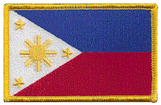 Standard Rectangle Flag Patch of Philippines - 2¼x3½" embroidered Standard Rectangle Flag Patch of the Philippines.<BR>Combines with our other Standard Rectangle Flag Patches for discounts.