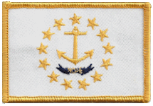 Standard Rectangle Flag Patch of State of Rhode Island - 2¼x3½" embroidered Standard Rectangle Flag Patch of the State of Rhode Island.<BR>Combines with our other Standard Rectangle Flag Patches for discounts.