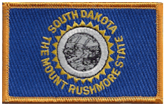 Standard Rectangle Flag Patch of State of South Dakota - 2¼x3½" embroidered Standard Rectangle Flag Patch of the State of South Dakota.<BR>Combines with our other Standard Rectangle Flag Patches for discounts.