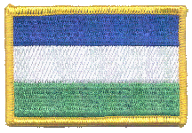 Standard Rectangle Flag Patch of Sierra Leone - 2¼x3½" embroidered Standard Rectangle Flag Patch of Sierra Leone.<BR>Combines with our other Standard Rectangle Flag Patches for discounts.