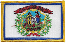 Standard Rectangle Flag Patch of State of West Virginia - 2¼x3½" embroidered Standard Rectangle Flag Patch of the State of West Virginia.<BR>Combines with our other Standard Rectangle Flag Patches for discounts.