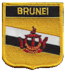 Shield Flag Patch of Brunei - 3x2½" embroidered Shield Flag Patch of Brunei.<BR>Combines with our other Shield Flag Patches for discounts.