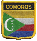 Shield Flag Patch of Comoros - 3x2½" embroidered Shield Flag Patch of Comoros.<BR>Combines with our other Shield Flag Patches for discounts.