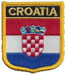 Shield Flag Patch of Croatia - 3x2½" embroidered Shield Flag Patch of Croatia.<BR>Combines with our other Shield Flag Patches for discounts.