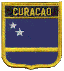 Shield Flag Patch of Curaçao - 3x2½" embroidered Shield Flag Patch of Curaçao.<BR>Combines with our other Shield Flag Patches for discounts.