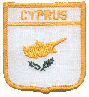 Shield Flag Patch of Cyprus - 3x2½" embroidered Shield Flag Patch of Cyprus.<BR>Combines with our other Shield Flag Patches for discounts.