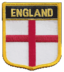 Shield Flag Patch of England (St. George) - 3x2½" embroidered Shield Flag Patch of England (St. George).<BR>Combines with our other Shield Flag Patches for discounts.