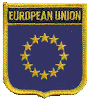 Shield Flag Patch of European Union - 3x2½" embroidered Shield Flag Patch of the European Union.<BR>Combines with our other Shield Flag Patches for discounts.