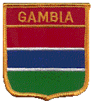 Shield Flag Patch of Gambia - 3x2½" embroidered Shield Flag Patch of the Gambia.<BR>Combines with our other Shield Flag Patches for discounts.