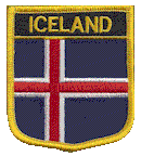 Shield Flag Patch of Iceland - 3x2½" embroidered Shield Flag Patch of Iceland.<BR>Combines with our other Shield Flag Patches for discounts.