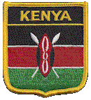 Shield Flag Patch of Kenya - 3x2½" embroidered Shield Flag Patch of Kenya.<BR>Combines with our other Shield Flag Patches for discounts.