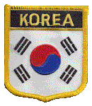 Shield Flag Patch of South Korea - 3x2½" embroidered Shield Flag Patch of South Korea.<BR>Combines with our other Shield Flag Patches for discounts.