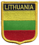 Shield Flag Patch of Lithuania - 3x2½" embroidered Shield Flag Patch of Lithuania.<BR>Combines with our other Shield Flag Patches for discounts.