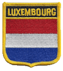 Shield Flag Patch of Luxembourg - 3x2½" embroidered Shield Flag Patch of Luxembourg.<BR>Combines with our other Shield Flag Patches for discounts.