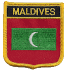 Shield Flag Patch of Maldives - 3x2½" embroidered Shield Flag Patch of Maldives.<BR>Combines with our other Shield Flag Patches for discounts.