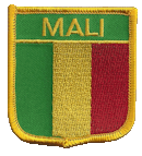 Shield Flag Patch of Mali - 3x2½" embroidered Shield Flag Patch of Mali.<BR>Combines with our other Shield Flag Patches for discounts.